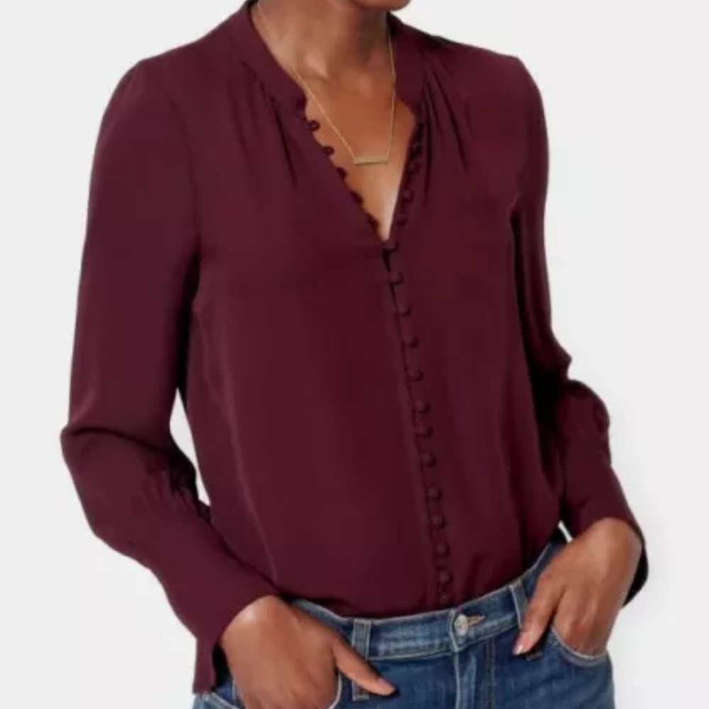 Joie Silk Tariana Button Down Blouse in Burgundy - Picture 8 of 8